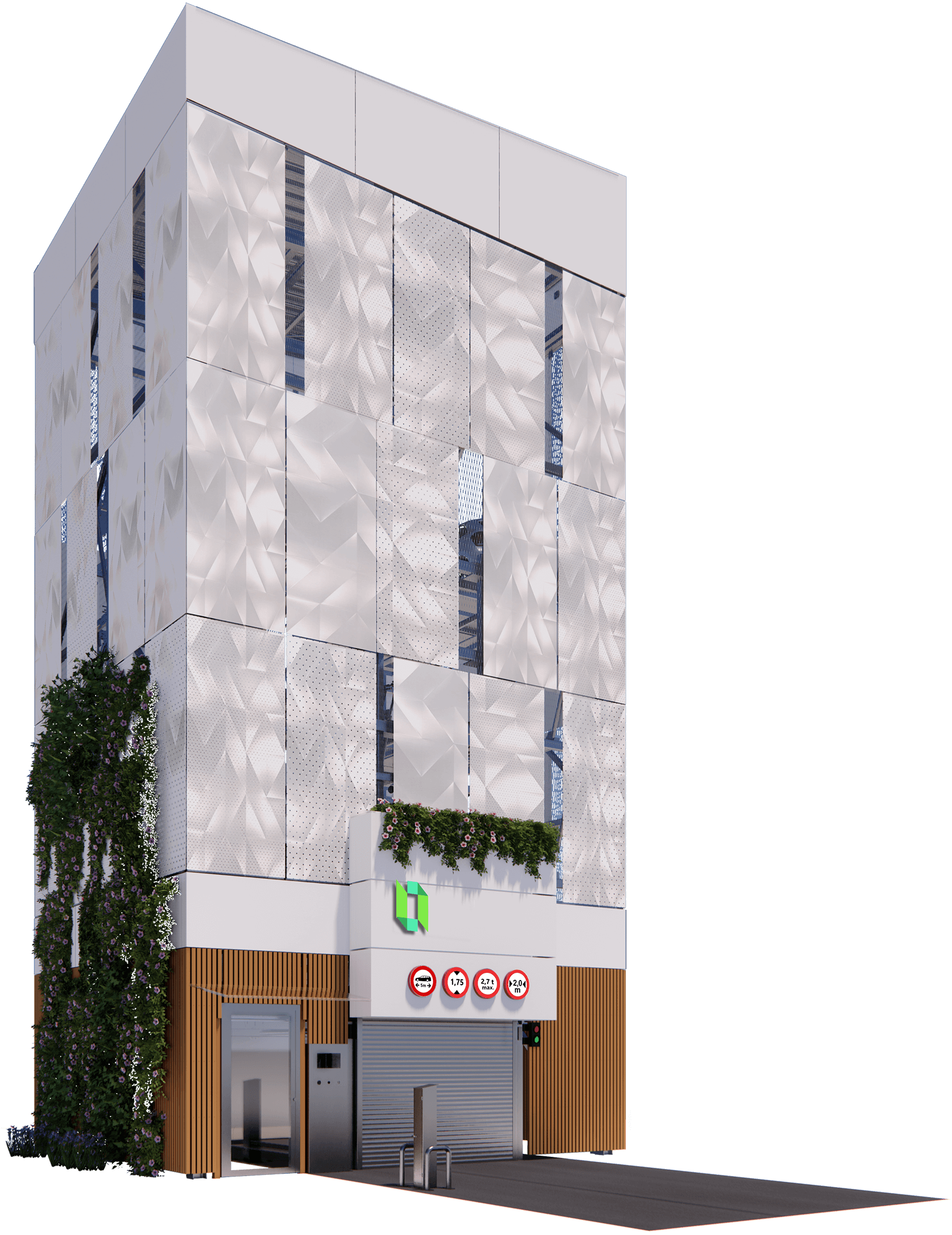 Exterior view of a parking tower by VePa (rendering)